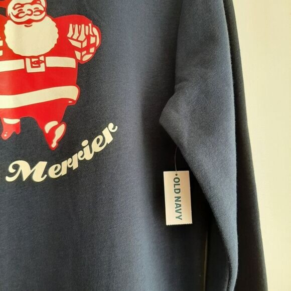 OLD NAVY Santa Claus Festive Decal Crewneck Pullover Sweatshirt Navy Blue Sz S - Picture 5 of 11